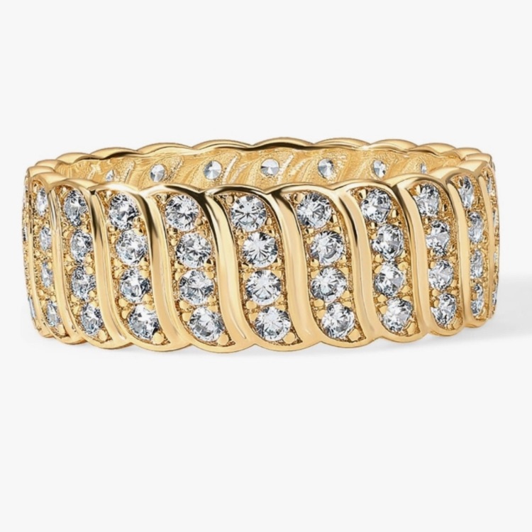 14k Gold Plated & Cz Wide Band Ring Nwt
